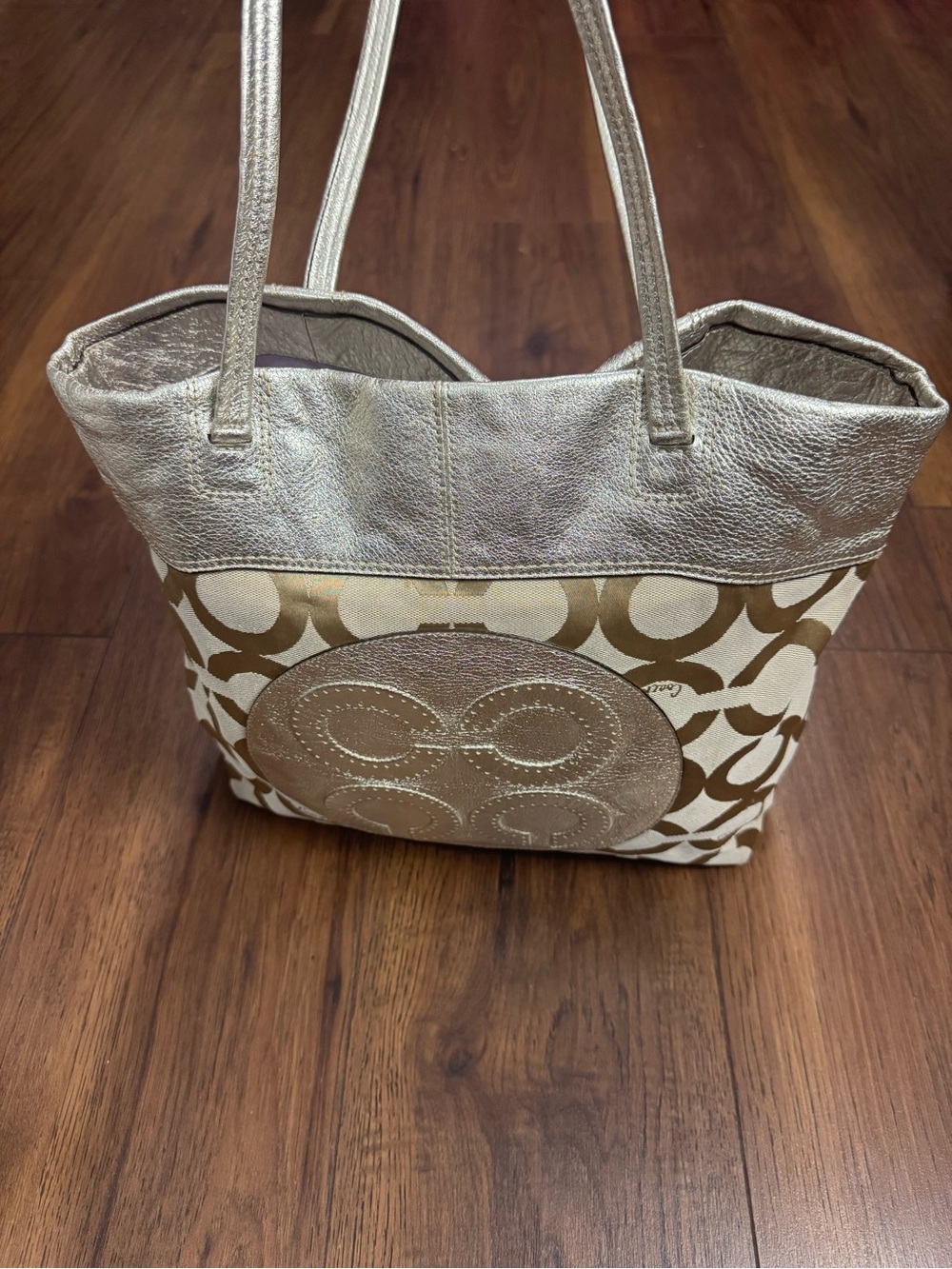 Coach Julia Op Art Tote 15013 Metallic Gold Khaki Large Y2K Bag